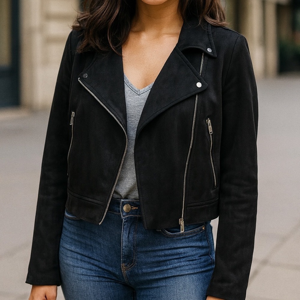 Women's Black Biker Jacket L/XL